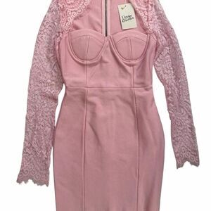 Donna Richardson Pink lace long sleeve bodycon dress with zipper back